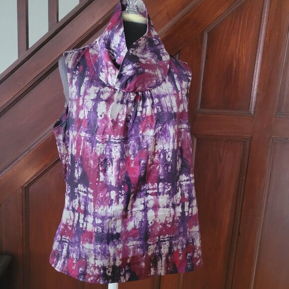 Coldwater Creek Sleeveless Cowl Neck Top Womens L 14 Purple/Pink Abstract Patter - Picture 4 of 4